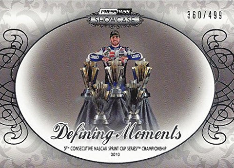 AUTOGRAPHED Jimmie Johnson 2012 Press Pass Showcase DEFINING MOMENTS (5 Straight Championships) Insert NASCAR Collectible Trading Card with COA (#360 of only 499 produced!)