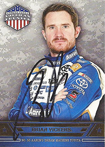 AUTOGRAPHED Brian Vickers 2014 Press Pass American Thunder (#55 Aaron's Racing) Signed Collectible NASCAR Trading Card with COA