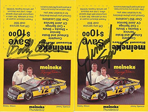 2X AUTOGRAPHED 1993 Jimmy Spencer & Bobby Allison #12 Meineke Racing Vintage Two-Card Set Hero Card Photo with COA
