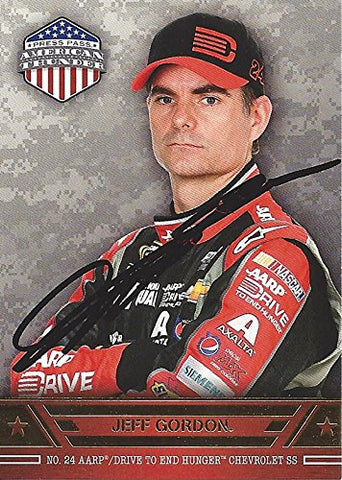 AUTOGRAPHED Jeff Gordon 2014 Press Pass American Thunder Racing (#24 AARP Drive to End Hunger Chevrolet Team) Hendrick Motorsports Signed NASCAR Collectible Trading Card with COA