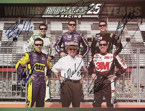 6X AUTOGRAPHED Carl Edwards / Matt Kenseth / Greg Biffle / Stenhouse Jr / Bayne / Roush NASCAR (Roush Racing Team) Signed 9X11 Group Photo COA