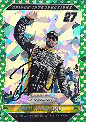 AUTOGRAPHED Paul Menard 2016 Panini Prizm Racing DRIVER INTRODUCTIONS (#27 Menards RCR Team) Green Parallel Insert Signed NASCAR Collectible Trading Card with COA #085/149