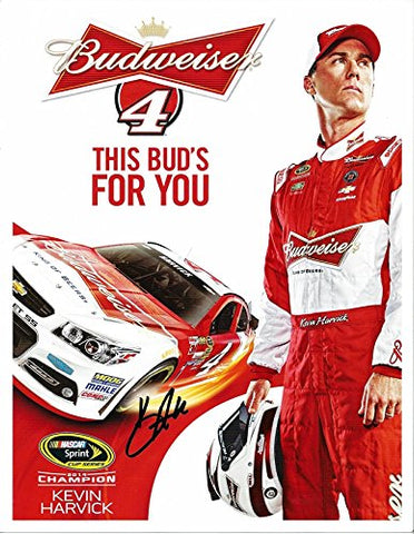 AUTOGRAPHED 2015 Kevin Harvick #4 Budweiser Racing Team (Stewart-Haas) CHAMPION Signed 9X11 Picture NASCAR Hero Card with COA
