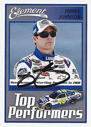 AUTOGRAPHED Jimmie Johnson 2011 Wheels Element TOP PERFORMERS (#48 Lowe's Racing Team) Signed Collectible NASCAR Trading Card with COA
