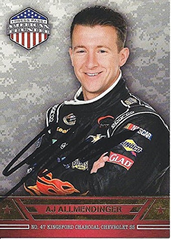 AUTOGRAPHED AJ Allmendinger 2014 Press Pass Wheels American Thunder (#47 Kingsford Charcoal Chevy) Signed Collectible NASCAR Trading Card with COA