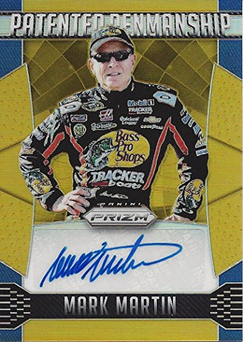 MARK MARTIN 2016 Panini Prizm Racing PATENTED PENMANSHIP AUTOGRAPH Rare Gold Parallel Bass Pro Shops Signed Insert Collectible NASCAR Trading Card #01/10