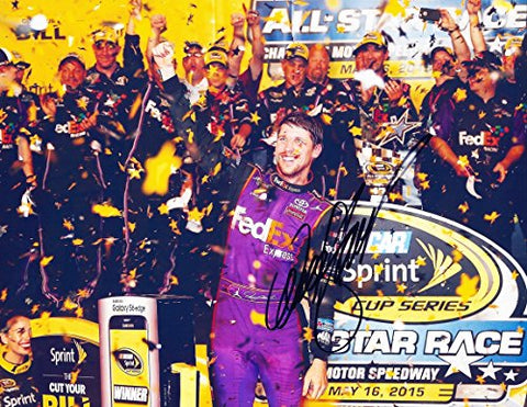 AUTOGRAPHED 2015 Denny Hamlin #11 FedEx Express Racing ALL-STAR RACE WIN (Charlotte Motor Speedway) Victory Lane 9X11 Signed Picture NASCAR Glossy Photo with COA