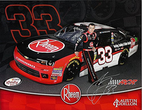 AUTOGRAPHED 2015 Austin Dillon #33 Rheem Racing (Childress) Xfinity Series 9X11 Signed NASCAR Hero Card Photo with COA