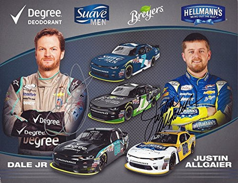 2X AUTOGRAPHED Dale Earnhardt Jr. & Justin Allgaier 2017 Degree/Hellmanns Racing XFINITY SERIES (Jr Motorsports) Dual Signed Picture NASCAR 9X11 Inch Hero Card Photo with COA