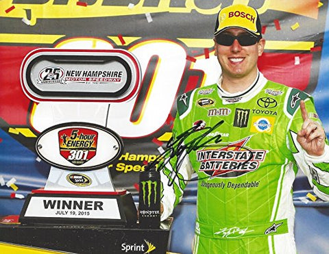 AUTOGRAPHED 2015 Kyle Busch #18 Interstate Batteries Racing NEW HAMPSHIRE RACE WIN (Victory Lane Trophy) Gibbs Team Signed Collectible Picture NASCAR 9X11 Inch Glossy Photo with COA