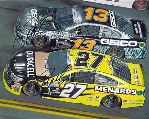 2X AUTOGRAPHED Paul Menard & Casey Mears 2016 Charlotte Motor Speedway (#27 Menards - #13 Geico Military) On-Track Racing Dual Signed 8X10 Inch Picture NASCAR Glossy Photo with COA