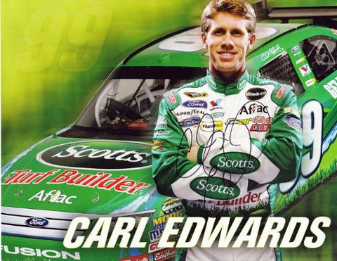 AUTOGRAPHED 2010 Carl Edwards #99 Scotts Turf Builder (Roush Racing) 9X11 SIGNED NASCAR Hero Card w/COA
