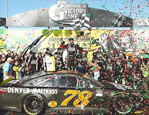 AUTOGRAPHED 2016 Martin Truex Jr. #78 Furniture Row Racing CHICAGOLAND RACE WIN (Teenage Mutant Ninja Turtles) Victory Lane Signed Collectible Picture NASCAR 9X11 Inch Glossy Photo with COA