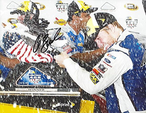 AUTOGRAPHED 2016 Chris Buescher #34 Front Row Motorsports Racing PENNSYLVANIA 400 POCONO RACE WIN (Victory Lane Champagne Spray) Collectible Picture NASCAR 9X11 Inch Glossy Photo with COA