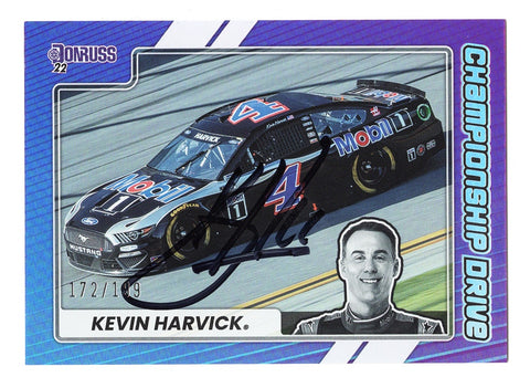 AUTOGRAPHED Kevin Harvick 2022 Donruss Racing CHAMPIONSHIP DRIVE (#4 Mobil 1 Team) Rare Insert Signed NASCAR Collectible Trading Card #172/199 with COA