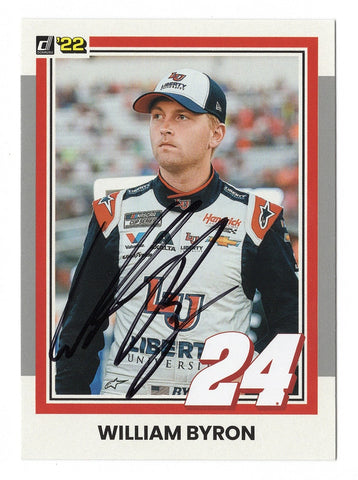 AUTOGRAPHED William Byron 2022 Donruss Racing RARE GRAY PARALLEL (#24 Liberty University Team) Rare Insert Signed NASCAR Collectible Trading Card with COA