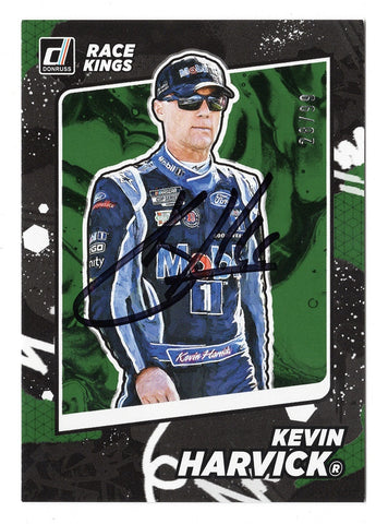 AUTOGRAPHED Kevin Harvick 2022 Donruss Racing RACE KINGS (#4 Mobil 1 Team) Rare Green Parallel Insert Signed NASCAR Collectible Trading Card #28/99 with COA