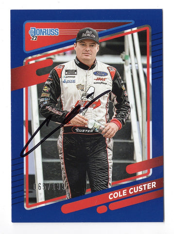 AUTOGRAPHED Cole Custer 2022 Donruss Racing RARE BLUE PARALLEL (#41 Stewart-Haas Team) Insert Signed NASCAR Collectible Trading Card #065/199 with COA