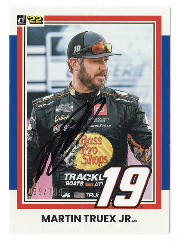 AUTOGRAPHED Martin Truex Jr. 2022 Donruss Racing MTJ (#19 Bass Pro Team) Rare Blue Parallel Insert Signed NASCAR Collectible Trading Card #039/199 with COA