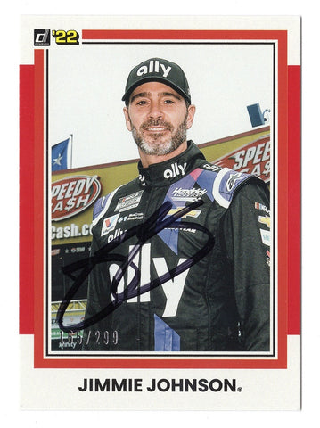 AUTOGRAPHED Jimmie Johnson 2022 Donruss Racing SUPERMAN (#48 Ally Team) Rare Red Parallel Insert Signed NASCAR Collectible Trading Card #165/299 with COA