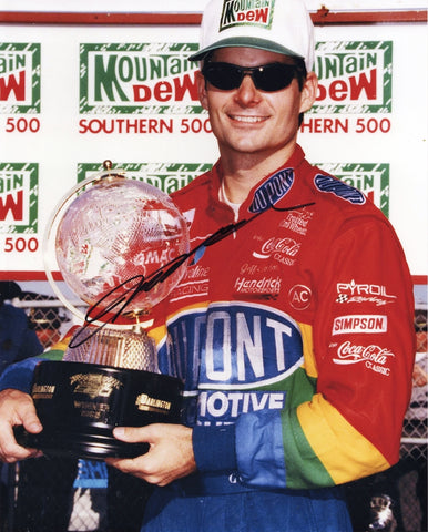 AUTOGRAPHED 1995 Jeff Gordon #24 DuPont MOUNTAIN DEW SOUTHERN 500 WIN (Darlington Race) Vintage Signed 8X10 Inch Picture NASCAR Glossy Photo with COA