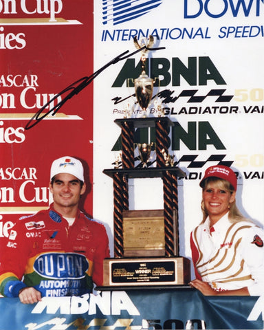 AUTOGRAPHED 1995 Jeff Gordon #24 DuPont Racing DOVER DOWNS RACE WIN (Victory Lane Trophy) Signed 8X10 Inch Picture NASCAR Glossy Photo with COA