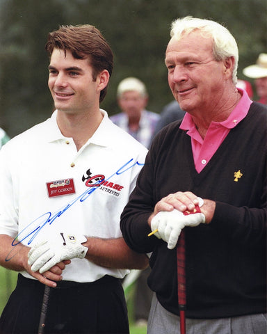 AUTOGRAPHED 1996 Jeff Gordon #24 Vantage Championship ARNOLD PALMER GOLF LEGEND (Vintage) Signed 8X10 Inch Picture NASCAR Glossy Photo with COA