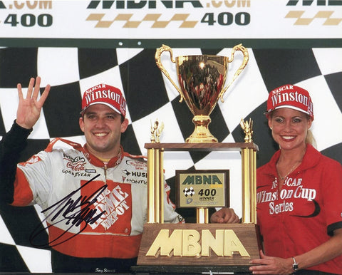 AUTOGRAPHED 2000 Tony Stewart #20 Home Depot DOVER DOWNS RACE WIN (Victory Lane Trophy) Vintage Signed 8X10 Inch Picture NASCAR Glossy Photo with COA