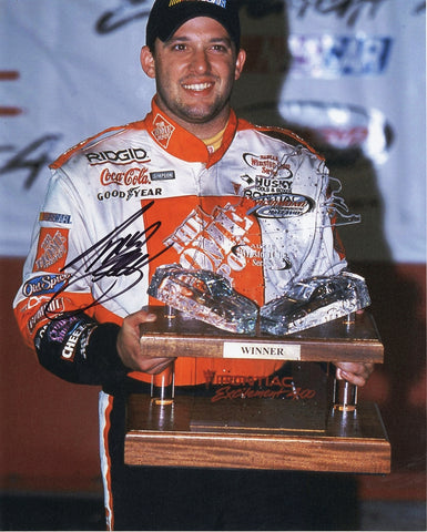 AUTOGRAPHED 2001 Tony Stewart #20 Home Depot Racing RICHMOND RACE WIN (Victory Lane Trophy) Vintage Signed 8X10 Inch Picture NASCAR Glossy Photo with COA