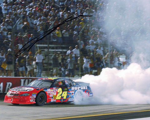 AUTOGRAPHED 2002 Jeff Gordon #24 DuPont Racing BRISTOL NIGHT RACE WIN (Victory Burnout) Signed 8X10 Inch Picture NASCAR Glossy Photo with COA