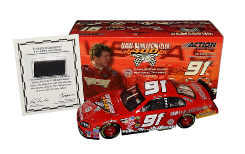 AUTOGRAPHED 2004 Bill Elliott #91 Las Vegas Race (UAW-DaimlerChrysler 400) RACE-USED TIRE PIECE INCLUDED Vintage Signed Action 1/24 Scale NASCAR Diecast Car with COA (1 of only 5,148 produced)