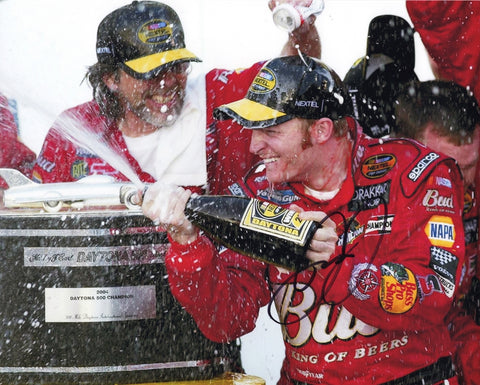 AUTOGRAPHED 2004 Dale Earnhardt Jr. #8 Budweiser Racing DAYTONA 500 RACE WIN (Victory Champagne) Signed 8X10 Inch Picture NASCAR Glossy Photo with COA