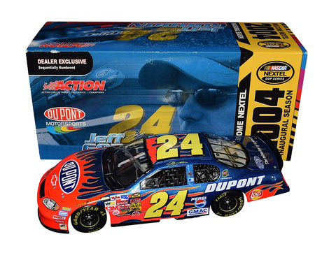 AUTOGRAPHED 2004 Jeff Gordon #24 DuPont Racing NEXTEL INAUGURAL SEASON (Dealer Exclusive) Signed Action 1/24 Scale NASCAR Diecast Car with COA
