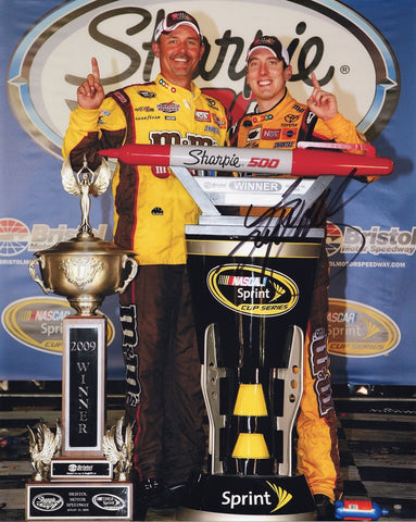 AUTOGRAPHED 2009 Kyle Busch #18 M&M's Racing BRISTOL NIGHT RACE WIN (Sharpie 500 Victory Lane Trophy) Signed 8X10 Inch Picture NASCAR Glossy Photo with COA