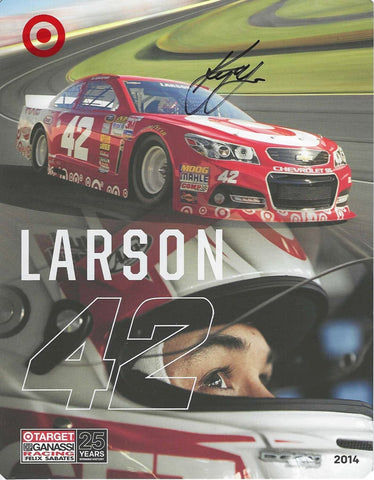 AUTOGRAPHED 2014 Kyle Larson #42 Target/Axe Racing OFFICIAL HERO CARD (Rookie Season) Ganassi Team Signed 8X10 Inch Picture NASCAR Photo with COA