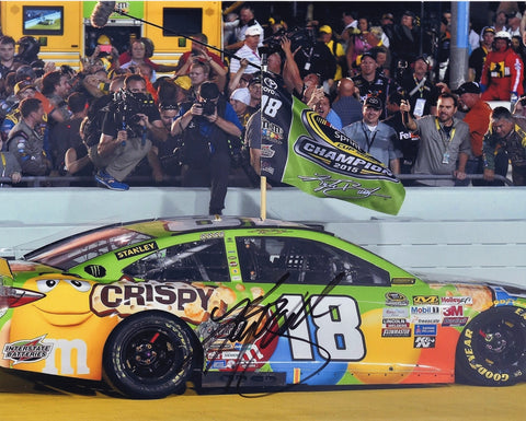 AUTOGRAPHED 2015 Kyle Busch #18 M&Ms Racing SPRINT CUP SERIES CHAMPION (Champ Flag) Signed 8X10 Inch Picture NASCAR Glossy Photo with COA