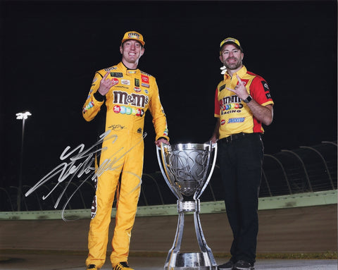 AUTOGRAPHED 2019 Kyle Busch #18 M&Ms Racing NASCAR CUP SERIES CHAMPION (Championship Trophy) Signed 8X10 Inch Picture NASCAR Glossy Photo with COA