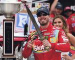 AUTOGRAPHED 2019 Kyle Busch #18 Skittles Racing BRISTOL RACE WIN (Victory Lane Sword Trophy) Signed 8X10 Inch Picture NASCAR Glossy Photo with COA