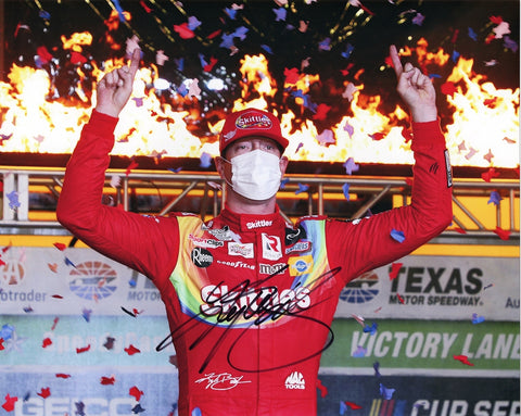 AUTOGRAPHED 2020 Kyle Busch #18 Skittles Zombie TEXAS RACE WIN (Victory Lane Flames) Signed 8X10 Inch Picture NASCAR Glossy Photo with COA