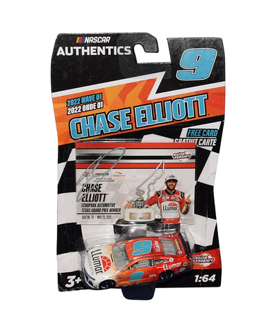 AUTOGRAPHED 2021 Chase Elliott #9 Llumar Racing COTA RACE WIN (Circuit of the Americas) Raced Version NASCAR Authentics Signed 1/64 Scale Collectible Diecast Car with COA