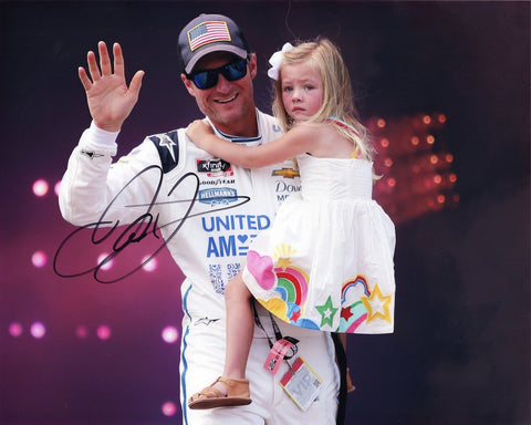 AUTOGRAPHED 2021 Dale Earnhardt Jr. #8 Unilever United for America (Xfinity Series) Driver Intros with Daughter Signed 8X10 Inch Picture NASCAR Glossy Photo with COA