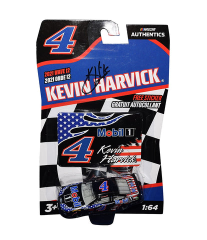 AUTOGRAPHED 2021 Kevin Harvick #4 Mobil 1 Racing PATRIOTIC RED-WHITE-BLUE Wave 12 NASCAR Authentics Signed 1/64 Scale Diecast with COA