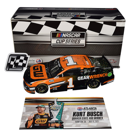 AUTOGRAPHED 2021 Kurt Busch #1 GearWrench Racing ATLANTA WIN (Quaker State 400 Winner) Raced Version Signed Lionel 1/24 Scale NASCAR Diecast Car with COA