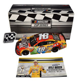 AUTOGRAPHED 2021 Kyle Busch #18 M&M's Mix Racing KANSAS WIN (Buschy McBusch Race 400 Winner) Raced Version Signed Lionel 1/24 Scale NASCAR Diecast Car with COA