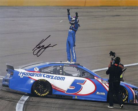 AUTOGRAPHED 2021 Kyle Larson #5 Hendrick Motorsports LAS VEGAS RACE WIN (Victory Celebration) Signed 8X10 Inch Picture NASCAR Glossy Photo with COA