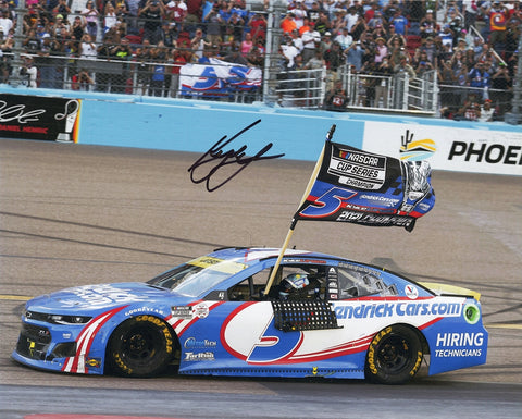AUTOGRAPHED 2021 Kyle Larson #5 Hendrick Motorsports NASCAR CHAMPION (Phoenix Champ Flag) Signed 8X10 Inch Picture Glossy Photo with COA