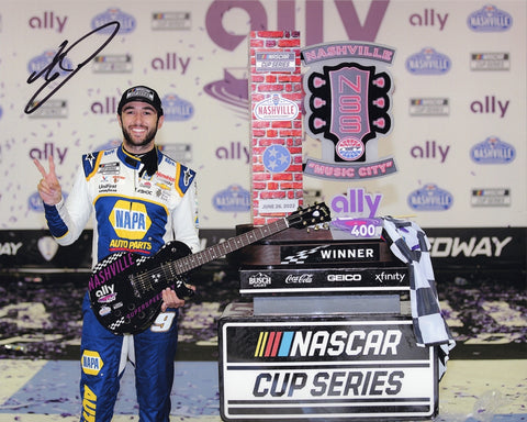 AUTOGRAPHED 2022 Chase Elliott #9 NAPA Racing NASHVILLE MUSIC CITY RACE WIN (Victory Lane Guitar Trophy) Signed 8X10 Inch Picture NASCAR Glossy Photo with COA