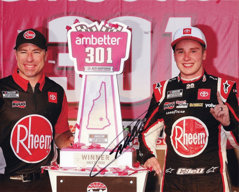 AUTOGRAPHED 2022 Christopher Bell #20 Rheem Team NEW HAMPSHIRE RACE WIN (Victory Lane Trophy) Joe Gibbs Racing Signed 8X10 Inch Picture NASCAR Glossy Photo with COA