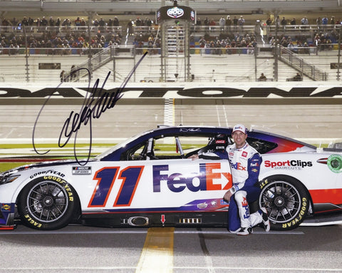 AUTOGRAPHED 2022 Denny Hamlin #11 FedEx Racing DAYTONA INTERNATIONAL SPEEDWAY (Daytona 500 Pit Road) Signed 8X10 Inch Picture NASCAR Glossy Photo with COA