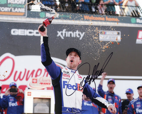 AUTOGRAPHED 2022 Denny Hamlin #11 FedEx Racing RICHMOND RACE WIN (Victory Lane Celebration) Signed 8X10 Inch Picture NASCAR Glossy Photo with COA